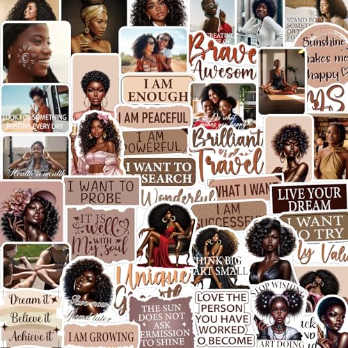 Black Women Stickers for Women - 50 Pcs Black Girl Water Bottle Stickers for Vision Board, Inspirational Waterproof Scrapbook Decals, Motivational Vinyl Sticker for Laptop Journaling - style: Black Girl Inspirational