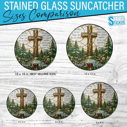 Custom Christian Religious Wedding Stained Glass Suncatcher Personalized Couple Names Wedding Cross Window Hanging Ornament, Family Home Décor, Valentines, Christmas Sympathy Sun Catcher Gifts