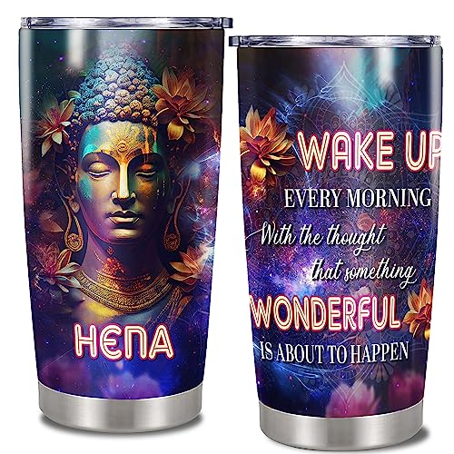 Personalized Buddha Tumbler Travel Coffee Mug Insulated Cup With Lid Wake Up Every Morning Inspirational Quote Mandala Flower Yoga Meditation Religious Buddhist Gifts For Women Spiritual - color: Buddha
