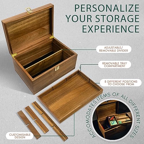 Public House Locking Wooden Keepsake Box, Customizable Design With Adjustable Tray. Large Wooden Box with Hinged Lid for Wedding and Memory Keepsakes - color: Natural