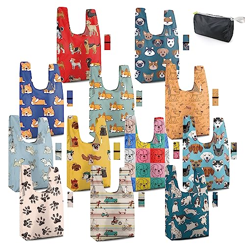 BeeGreen Animal Reusable Grocery Tote Bags 12 Pack, Heavy Duty Large Capacity Reusable Shopping Bags, Sturdy Machine Washable Foldable Bag for Travel Beach Storage Holiday Gift Bag with Handles - color: Animal-red,orange,yellow,blue,green