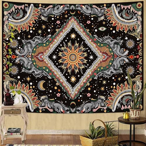 Faxdong Boho Sun Moon Star Tapestry, Abstract Geometric Tapestries,Vintage Mystic Art Decor for Bedroom Living Room Meditation Room or Dorm - color: multicolor1, size: 48"L x 36"W