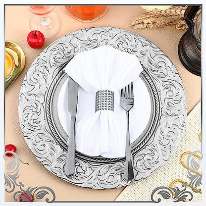 Uiifan 50 Pcs Silver Charger Plates Bulk 13'' Antique Plastic Chargers - color: Silver