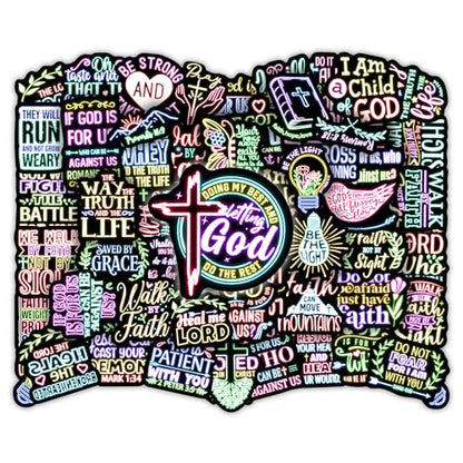 50 Pcs Jesus Christian Bible Stickers for Kids, Neon Christ Faith Vinyl Waterproof Water Bottle Laptop Decals, Teens Adults Religious Christianity Christmas Easter Thanksgiving - color: Bible-pvc-163kshr
