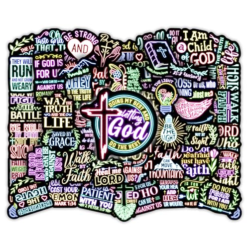 50 Pcs Jesus Christian Bible Stickers for Kids, Neon Christ Faith Vinyl Waterproof Water Bottle Laptop Decals, Teens Adults Religious Christianity Christmas Easter Thanksgiving - color: Bible-pvc-163kshr