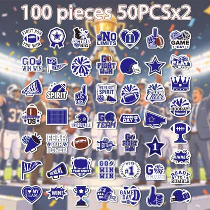 100 Pcs Blue Team Spirit Stickers Cheer Sports Stickers for Face - style: Blue Team Spirit