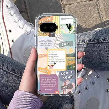 Christian Quotes Bible Motivational Words Collage Pattern,Soft TPU Bumper Phone Case for Google Pixel 9a - size: Google Pixel 9a
