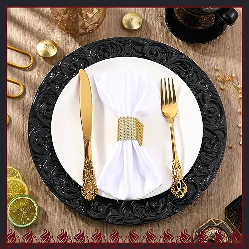 Uiifan 50 Pcs Black Charger Plates Bulk 13'' Antique Plastic Chargers - color: Black