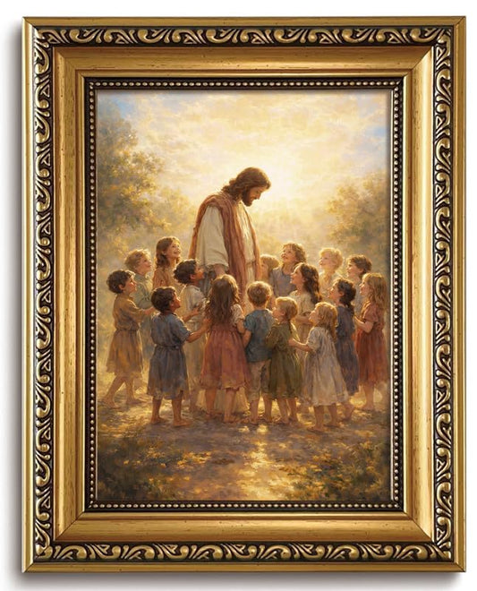 Jesus with Children Wall Art Vintage Gold Framed Christian Wall Decor - color: Jesus with children, size: 10"L x 8"W