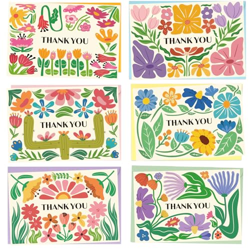 Thank You Cards Bulk with Envelopes Stickers Appreciation Cards Notes - color: flower thank you card, size: 24pcs