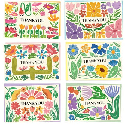 Thank You Cards Bulk with Envelopes Stickers Appreciation Cards Notes - color: flower thank you card, size: 24pcs