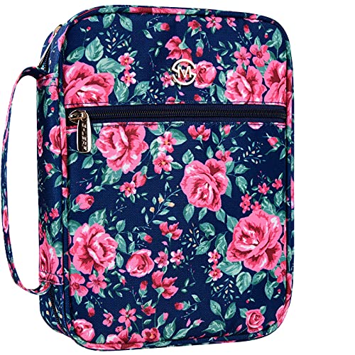 G-LEAF Bible Cover Case/Book Cover, Bible Case for Women Girls, Bible Cover Bags Floral Pattern With Handle Fits for Standard Size Bible, 9.5x6.7x2.5 In - color: Navy Rose