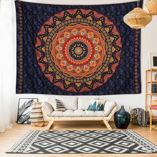 Edeesky Boho Mandala Tapestry Aesthetic Wall Hanging Psychedelic Hippie Butterfly Tapestries Vintage Wall Art Home Decor for Bedroom,Living Room,Dorm（Red - color: Mandala Tapestry -Red, size: 59"L x 51"W