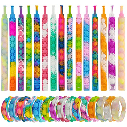 30 Pcs Pop Bracelet Bubble Fidget Toys for Party Favors, Hand Finger Silicone Wristband Bulk for Student Classroom Prizes, Goodie Bag Fillers Stuffers Birthday Christmas Valentine Gifts for Kid - style: 30pcs