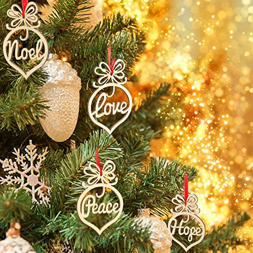 Bememo 18 Pcs Wooden Hollow Christmas Ornaments Religious Letter Decor