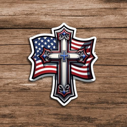 American Flag Cross Vinyl Sticker 5 Inch Waterproof Christian Patriotic Decal Jesus Faith Religious USA Graphic for Car Truck Laptop Window Water Bottle Bumper - color: 09