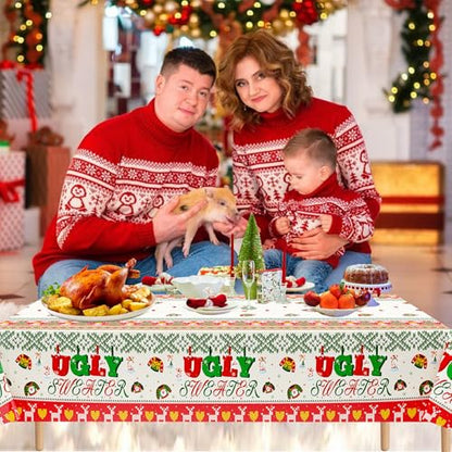 3 Pcs Christmas Ugly Sweater Party Tablecloth - color: Ugly Sweater