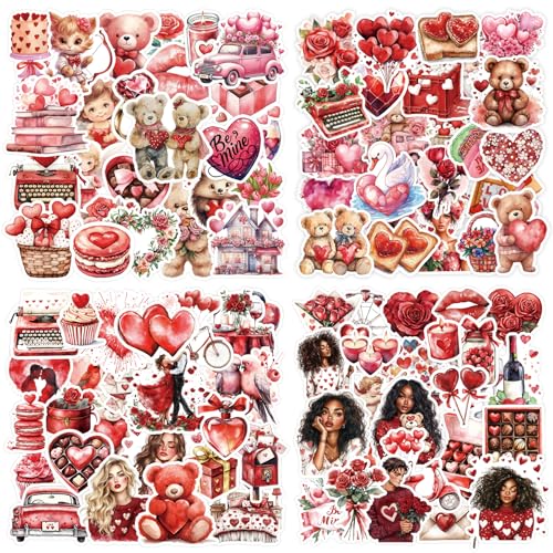 200 Pcs Valentines Day Heart Stickers for Journals Cards Gift Wrapping Scrapbooks DIY Crafts, Heart Stickers,Pink Red Love Theme Premium Craft Supplies - color: Romantic Hearts, style: Art Deco