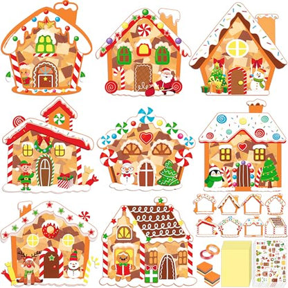 Renbuzhu 40PCS Christmas Crafts Bulk: Gingerbread House Paper Suncatchers DIY Kit for Winter Xmas Holiday Activities Decorations, Window Stained Glass Effect Art Ornaments - style: gingerbread house