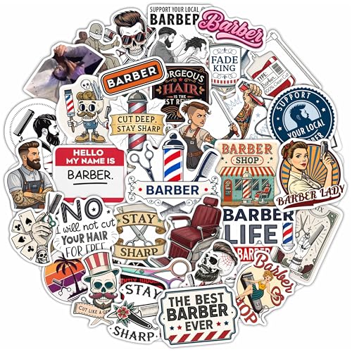 100Pcs Barber Stickers and Decals for Water Bottle, Laptop - Barbershop Stickers - Barber Gifts for Men, Party Supplies - Gift for Women & Men - color: Barber Stickers