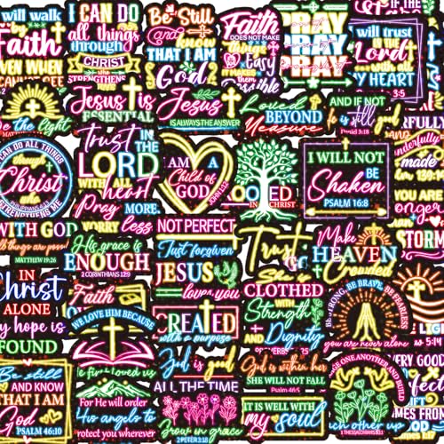 100 Pcs Glow Neon Bible Verse Stickers Christian Faith Stickers - style: Glow Style Neon