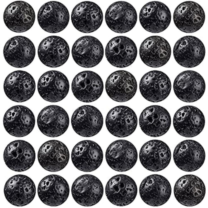 100Pcs Natural Stone Beads 8mm Lava Beads Round Gemstone Loose Beads with Elastic Bracelet String for Bracelets Necklace Jewelry Making - color: Black Lava, size: 8mm