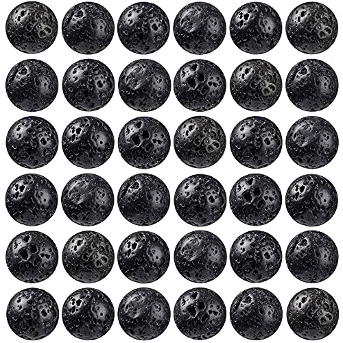 100Pcs Natural Stone Beads 8mm Lava Beads Round Gemstone Loose Beads with Elastic Bracelet String for Bracelets Necklace Jewelry Making - color: Black Lava, size: 8mm