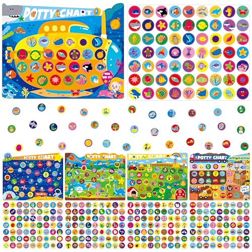 Potty Training Sticker Chart for Kids, 15 Incentive Potty Charts & 630 Stickers (Space, Farm, Dinosaur, Ocean, Construction Site) Potty Training Charts for Boys & Girls, Multiple Toddlers - style: Potty Training Incentive Charts