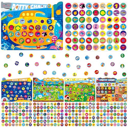 Potty Training Sticker Chart for Kids, 15 Incentive Potty Charts & 630 Stickers (Space, Farm, Dinosaur, Ocean, Construction Site) Potty Training Charts for Boys & Girls, Multiple Toddlers - style: Potty Training Incentive Charts