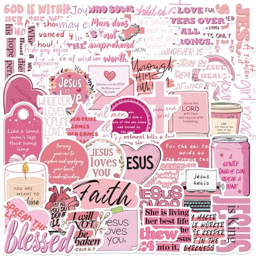 50Pcs Bible Verse Stickers Pink Christian Decals Motivational Sticker Pack, Positive Journal Encouraging Quotes for Kids, Teachers, Classroom, Waterproof Scrapbook Supplies (Pink) - color: Pink