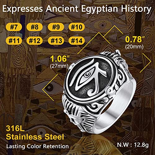 ChainsProMax Can Engrave Men Ancient Egyptian Eye of Ra Ankh Cross Ring, Size #7-#14, Stainless Steel/Gold Plated/Black (Send Gift Box) - color: Engrave-Eye of Ra-stainless