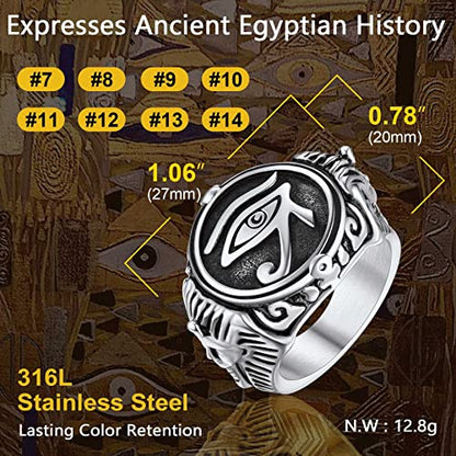 ChainsProMax Can Engrave Men Ancient Egyptian Eye of Ra Ankh Cross Ring, Size #7-#14, Stainless Steel/Gold Plated/Black (Send Gift Box) - color: Engrave-Eye of Ra-stainless