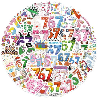50 Pcs Funny 67 Stickers, Trending Social Media Themed Decals for Birthday Parties, Laptops, Luggage, Water Bottles, Phone Cases Crafts (6-7) - color: 6-7