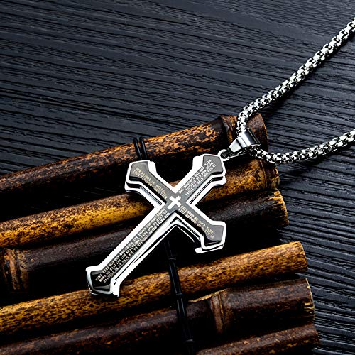 OLEVS Men's Cross Pendant Necklace Large Stainless Steel Cross Pendant Necklace for Men Women - color: silver