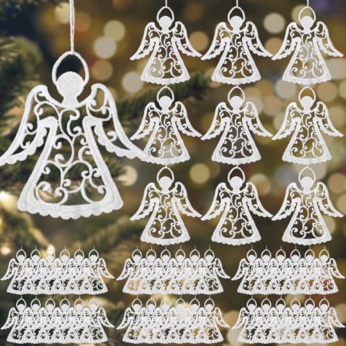 Lunmon 48 Pcs Crocheted Angel Ornaments for Christmas Tree, White Doilies - style: Angels