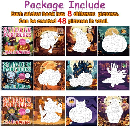 6 PCS Halloween Paint by Sticker Books for Kids Ages 4-8 Sticker by Number Books Activity Book for Kid Ages 3-5 Sticker Puzzle Book Craft Art Toddler Girl Gift with Pumpkin Ghost Monster 48 Pictures - style: Halloween