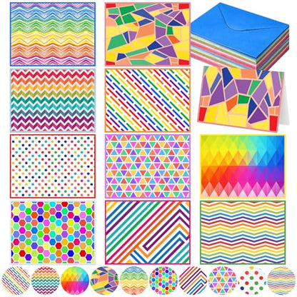 Motiskyy 50 Pcs Blank Greeting Cards 4x6, Blank Cards with Envelopes, 10 Designs, Ideal Stationary Set for All Occasions, Stationary with Matching White Envelope and Sticker (Bright Patterns) - style: Bright Patterns