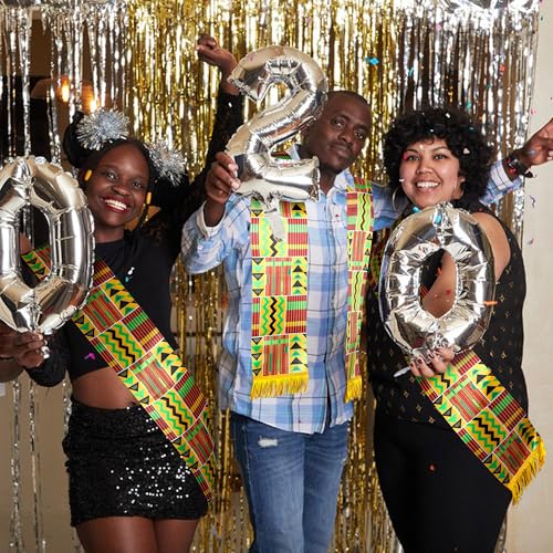 Wehhbtye 4 Pcs Kente Stole Sash, 76'' X 7'' African Pattern Sash Scarf, African Print Kente Clothing Accessory for Black History Month Kwanzaa Celebration Graduation Choir