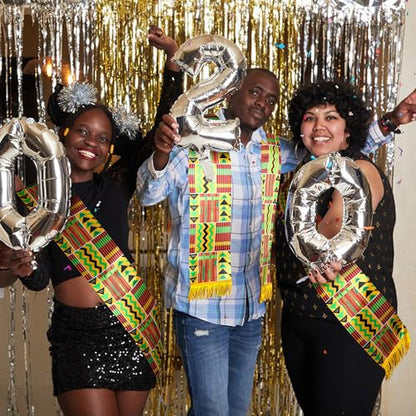 Wehhbtye 4 Pcs Kente Stole Sash, 76'' X 7'' African Pattern Sash Scarf, African Print Kente Clothing Accessory for Black History Month Kwanzaa Celebration Graduation Choir