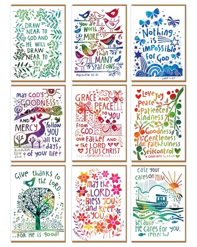 Christian Greeting Cards with Scripture, Pack of 9, Blank with Envelopes - color: Multicolored / CH438