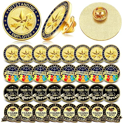 Lyrow 32 Pcs Employee Appreciation Lapel Pin 4/5 Inch Motivational Excellence Enamel Recognition Pins for Employee Staff Team Gift(Novel Color) - color: Novel Color