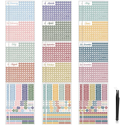 Geyee 18 Sheets Daily Calendar Stickers with Elbow Tweezer