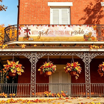With God All Things Are Possible Fall Banner Christian Autumn Yard Decor - color: With God All Things Are Possible