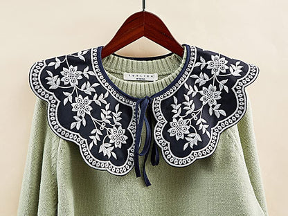 White Lace Detachable Fake Collar for Women Summer Dresse and Shirt - style: Black Orchid