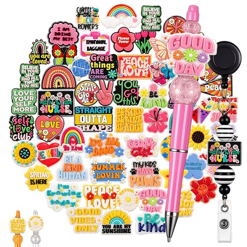 Tondiamo 60 Pcs Inspirational Silicone Focal Beads for Pens Bulk Encouraging Positive Beads for Beadable Pen Keychain Jewelry Bracelet Making DIY Crafts - style: Inspirational