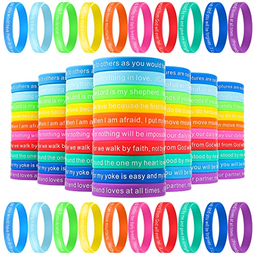 CHENGU 100 Pcs Bible Verse Bracelets Bulk, Christian Silicone Bracelets