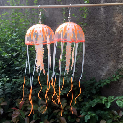 Exaggerated Lifelike Ocean Floating Jellyfish Earrings Big Colorful Funny Weird Octopus Hook Earrings Statement Party Nightclub Jewelry 1 pair - color: orange