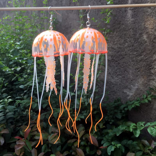 Exaggerated Lifelike Ocean Floating Jellyfish Earrings Big Colorful Funny Weird Octopus Hook Earrings Statement Party Nightclub Jewelry 1 pair - color: orange