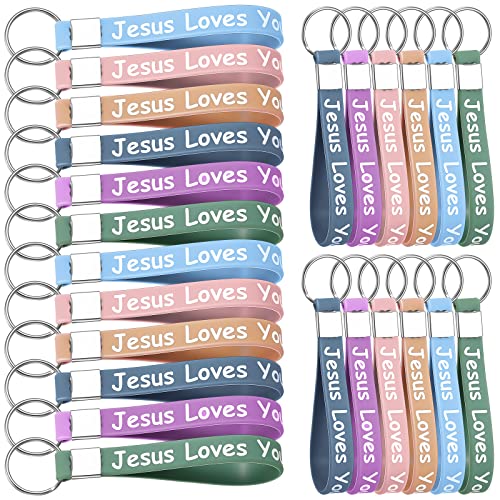Yinkin 24 Pack Jesus Loves You Keychains, Christian Gifts for Church Vbs