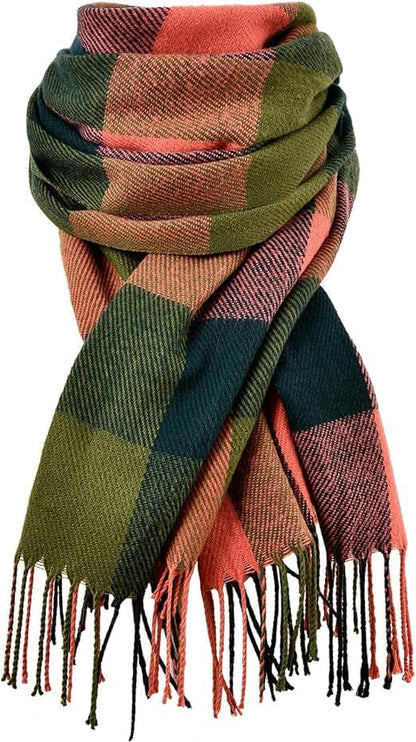 Clothirily Womens Winter Scarf, Oversized Long Blanket Plaid Shawl Wrap - color: Red Green Lattice